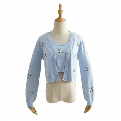 Manteau pull brodé fleurs gilet court deux pièces Jennie Kim BlackPink