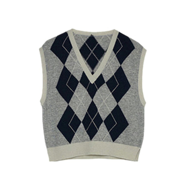 Veste Gilet Gris Maille Col V Motif Losanges Jennie BlackPink 24 / 365