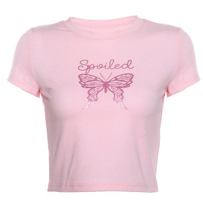 T Shirt Spoiled Papillon Rose Crop Top Jisoo Blackpink