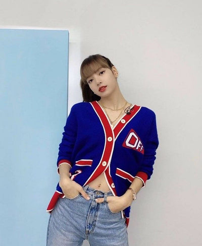 Cardigan mi-long Bleu Rouge OFF Lisa BlackPink Mentor YouthWithYou iQIYI