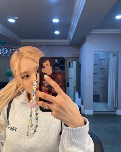 Chaine Téléphone Perle Multicolor Coeur Style Coréen Rosé BlackPink