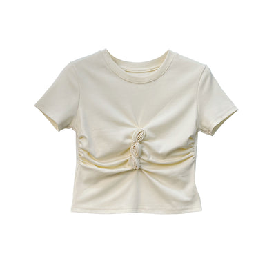 Crop Top Blanc Triple Pétales Centrés Fleurs Mode Femme Miyeon G I Dle