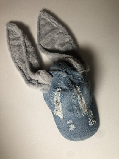Casquette en Jean Déchiré avec 2 Grandes Oreilles de Lapin NewJeans Mode Kpop