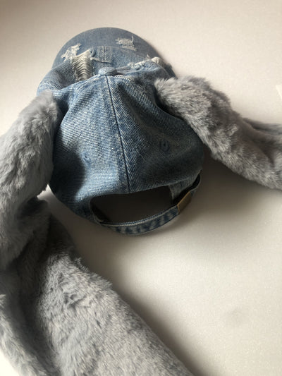 Casquette en Jean Déchiré avec 2 Grandes Oreilles de Lapin NewJeans Mode Kpop
