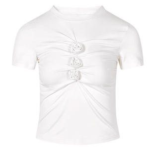 Crop Top Blanc Triple Pétales Centrés Fleurs Mode Femme Miyeon G I Dle