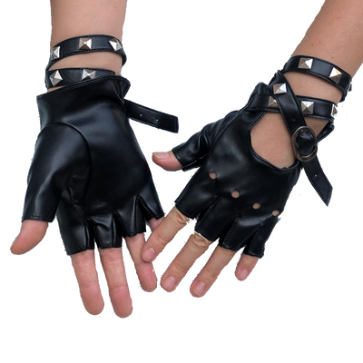Gants Mitaines Cuir Pointes Métal Style Rock Glam Léa Stardseedz Japan Expo