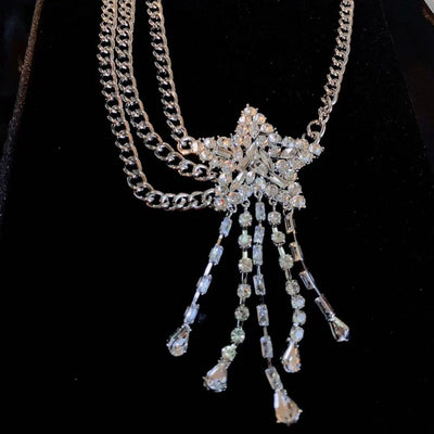 Collier Etoile Filante avec Filaments Strass NewJeans Mode Kpop Bijou