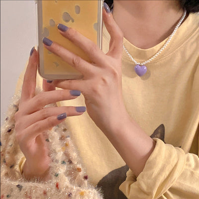 Collier Mignon Coeur Rose avec petites Perles Dayeon Kep1er Mode Kpop