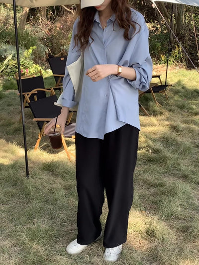 Chemise Bleu Clair Ample Oversize Jennie BlackPink Mode Coréenne Femme