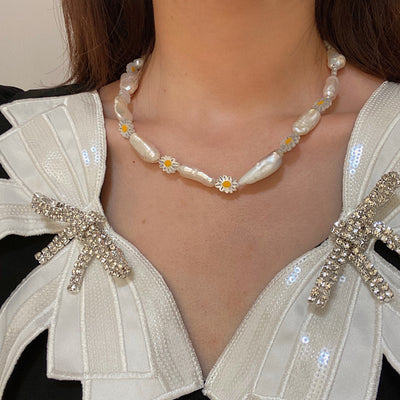 Collier Fleur Marguerite Chaîne Bijoux NingNing Aespa Kpop Mode Femme