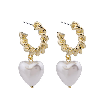 Boucles d' Oreille Coeur Nacre Torsade Doré Chuu Loona Mode Femme Bijou