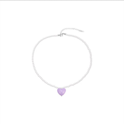 Collier Mignon Coeur Rose avec petites Perles Dayeon Kep1er Mode Kpop