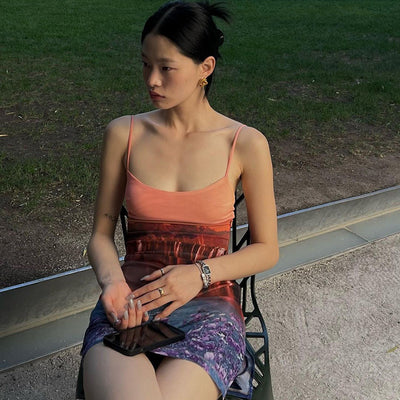 Robe Motifs Paysages Sépia Montagne dégradé Bretelles Seulgi Red Velvet