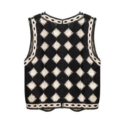 Veste Sans Manche Mi Saison Motif Soleil en Losange Bahiyyih Kep1er Kpop