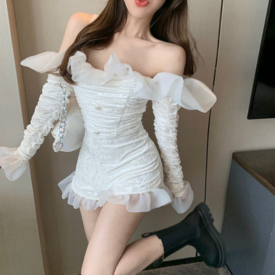 Robe Bustier Blanche à Volants Plissée NingNing Aespa SMCU Express Live