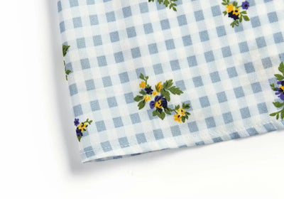 Robe Motif Carré Quadrillage et Fleur Manches Bouffantes Momo Twice Kpop