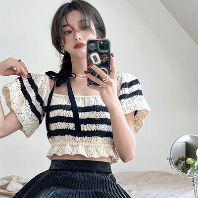 Crop Top Tricot Jaune Manches et Col Ample Youngeun Kep1er Mode Kpop