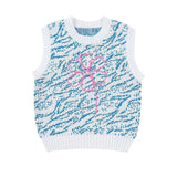 Gilet Blanc Bleu Fleur Rose Sans Manches Col Rond Hikaru We Fresh Kep1er