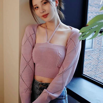 Ensemble Violet Crop Top et Boléro Cute Yujin Kep1er Mode Coréenne Kpop