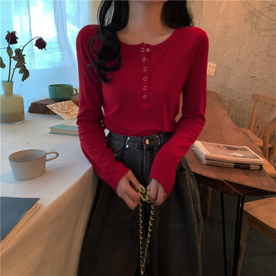 Sweatshirt Ajusté Rouge à manches longues à col rond Karina Aespa Kpop