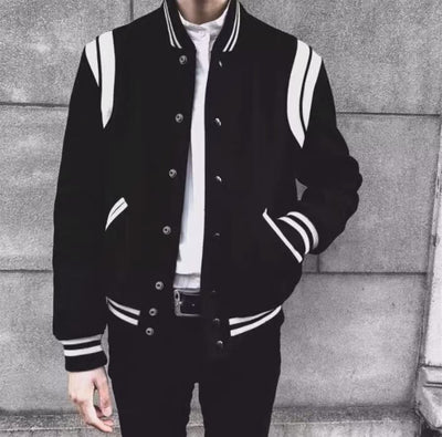 Veste Mi Saison à Double Rayures Blanches Veste de Couple Streetwear Rosé BP