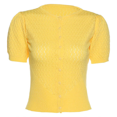 Haut en Tricot  Découpe en maille Fine Jaune Rose Lisa Kpop BlackPink