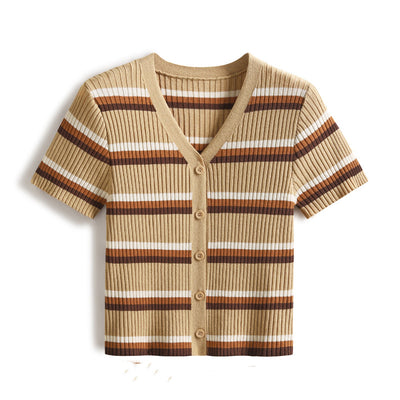 Cardigan Polo Col V A Rayures Tri Bandes Seunghee Oh My Girl Mode Femme