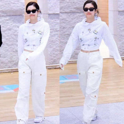 Hoodie Blanc Sweatshirt ample imprimé Marguerites Fleur Jennie BlackPink
