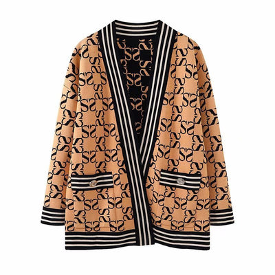 Veste Cardigan Réversible Lettre S en Maille Grande Encolure Momo Twice