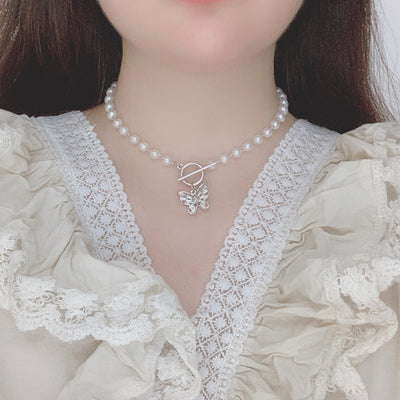 Collier Papillon à Strass et Perles Eunha Viviz Bijou Femme Mode Kpop