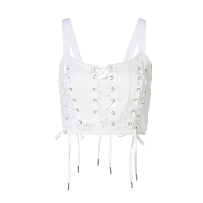 Corset Haut Court à Triple Lacets et Bretelles Blanc Sexy Hikaru Kep1er