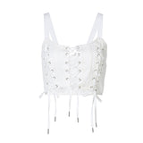 Corset Haut Court à Triple Lacets et Bretelles Blanc Sexy Hikaru Kep1er