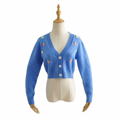 Cardigan Col V Rose brodé Fleurs Nayeon Twice Top Vintage Floral