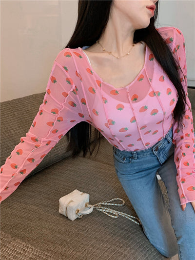 Haut À Manches Longues Transparent Fraises Jennie Kim BlackPink