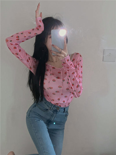 Haut À Manches Longues Transparent Fraises Jennie Kim BlackPink
