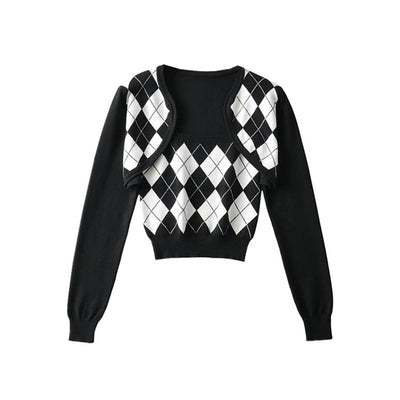 Ensemble Top Vert Crop Top Cardigan Motif Diamant Seulgi Red Velvet Mode