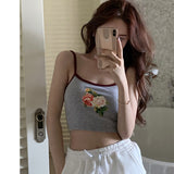 Momo Crop Top Bouquet Fleur Gris Bretelles Débardeur Court K Pop Twice