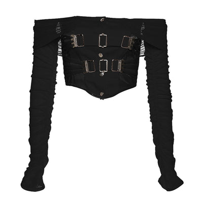 Crop Top Manches Longues Voile Elegant Harnais Jisoo BlackPink Pink Venom MV