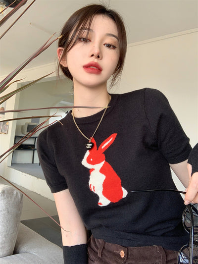 Pull Avec Manches Coupées Motif Lapin Mode Coréenne Leeseo IVE S Cawaii