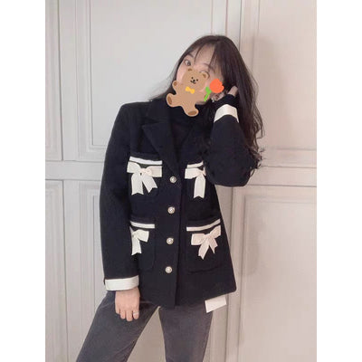 Veste Chic Noeuds Noirs Sunmi Kpop Idole Solo Artist Col Costume