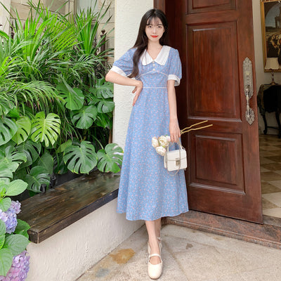 Robe Bleue Fleurs Col Blanc Dentelle Jennie BlackPink Fan Sign Born Pink Kpop