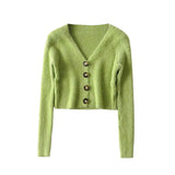 Pull Cardigan Court Col en V Avec Boutons Manches Longues Momo Twice