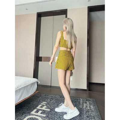 Ensemble Haut et Robe Short Jaune et Noir Rose BlackPink Olens Mode Kpop