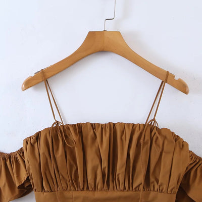 Haut Court Plissé Epaules Nues Blanc Yves LOONA Mode Femme Kpop Corée