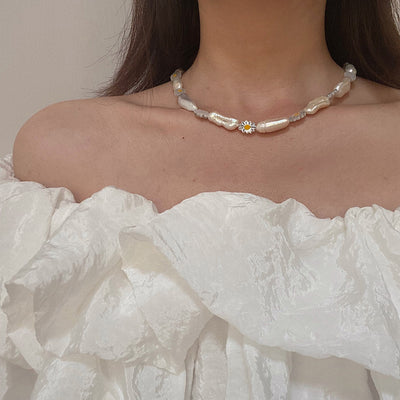 Collier Fleur Marguerite Chaîne Bijoux NingNing Aespa Kpop Mode Femme