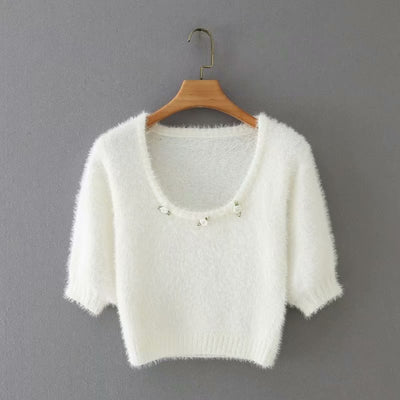 Pull Crop Top en Peluche à Manches Courtes Ning Ning Aespa V Live Kpop