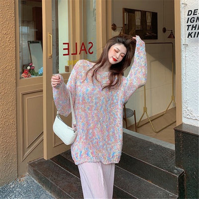 Joy Red Velvet Pull Brodé Maille Arc-en-ciel Ensemble Chandail Coréen