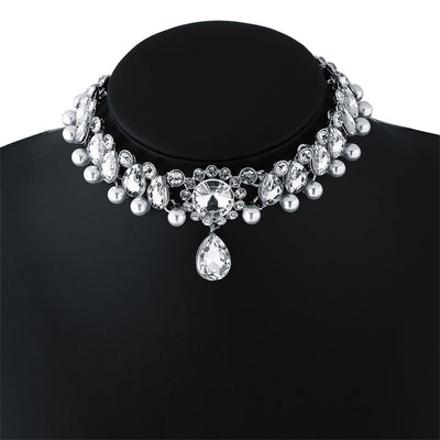 Collier Perles et Faux Diamants Strass Xiaoting Kep1er Mode Femme Bijou