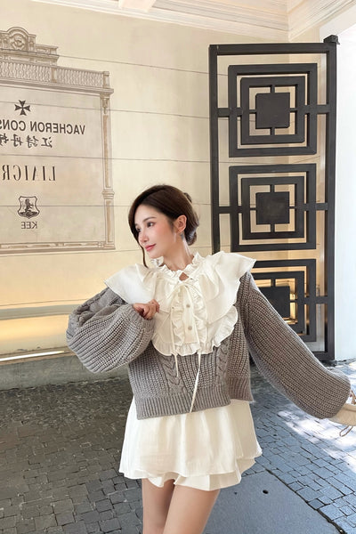 Pull Tricot Oversize avec grand col Jabot et Lacet WonYoung Izone Ive