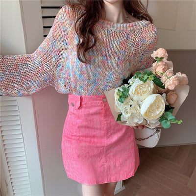 Joy Red Velvet Pull Brodé Maille Arc-en-ciel Ensemble Chandail Coréen